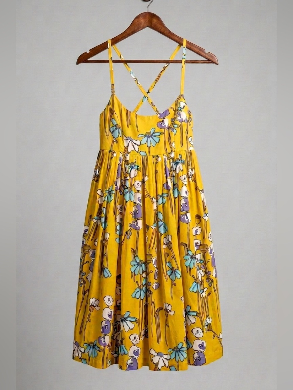 J.Crew Yellow Floral Criss Cross Back Fit & Flare Sundress w/ Pockets